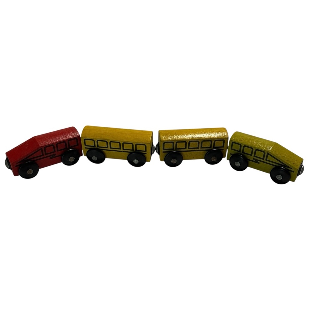 *Vintage* 1999 IKEA LILLABO Wooden Toy Train Bus Set - Red, Green, Yellow